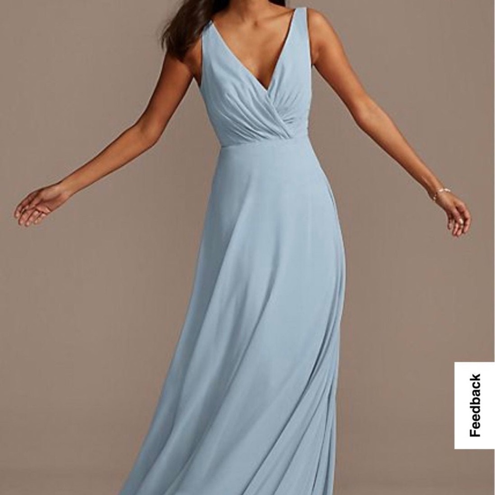 Dusty Blue Chiffon V-Neck Bridesmaid Dress